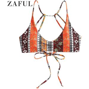 Zaful Boho Bloemen Paisley Strappy Bikini Top