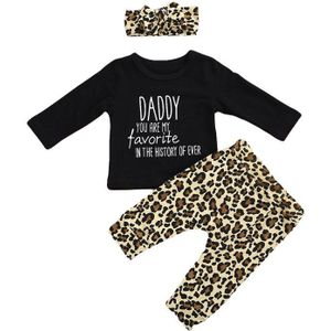 Pasgeboren Baby Meisjes Mode 3 Stuk Outfit Set Lange Mouwen Brief Print Top + Luipaard Broek + Hoofdband Set