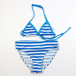 Ms. shang 8-16 Jaar Gestreepte Meisje Kind Badpak Kinderen Badmode Halter Top Badpakken Bikini Tiener Meisjes Zwemmen pak