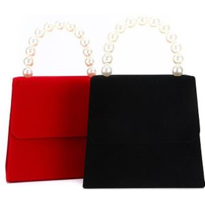 Rode Kleine Women'S Bag Plastic Parel Bruiloft Handtas Pleuche Handtas Vintage Messenger Tassen Schouder Crossbody Tas Dames