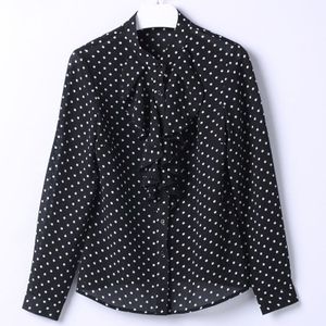 Elegante vrouwen Ruches blouses mode formele slanke lange mouw zwart Dot chiffon shirt office dames plus size werk tops