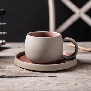 Keramische Mok Koffie Met Schotel Latte Koffie Cup Coffeeware Creatieve Porselein Mok Grof Aardewerk Kantoor Thee Mokken Koffie Cup