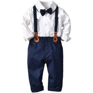 Lente Herfst Pasgeboren Baby Boy Wedding Sets Kinderen Gentleman Lange Mouw Blouse Overalls Bowtie Kids Formele Kostuum Kleding