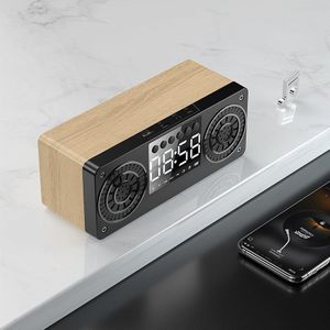 A10 Houten Draagbare Bluetooth 5.0 Speaker Wekker Led Display Speakers Stereo Desktop Subwoofer Ondersteuning Tf Aux Usb Fm Radio