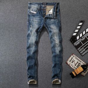 Vintage Klassieke Mannen Jeans Donkerblauw Straight Fit 100% Katoen Ripped Jeans Voor Mannen Hip Hop Broek hombre size 29-40