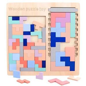 Kleurrijke Houten Tangram Puzzel 3D T Type Jigsaw Board Math Speelgoed Voorschoolse Magination Educatief Speelgoed Voor Kinderen