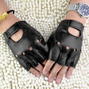Mannen Faux Lederen Anti-Slip Half Vinger Vingerloze Handschoenen Hand Pols Mittens R2LE