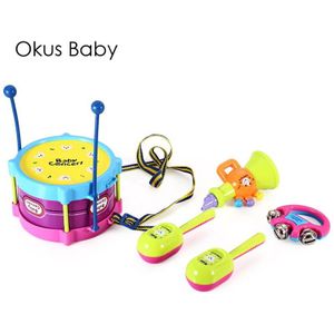5Pcs Set Kinderen Muzikaal Speelgoed Educatief Baby Rammelaar Drum Kit Trompet Zand Hamer Muziekinstrumenten Model Speelgoed