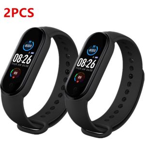 2Pcs M5 Smart Horloge Sport Fitness Tracker Stappenteller Hartslag Bloeddrukmeter Bluetooth M5 Band Smart Armband Mannen vrouwen