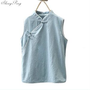 Dames tank tops tanktop vrouw linnen shirt vrouwen Chinese stijl mouwloze linnen kleding elegante ronde hals tops Q165