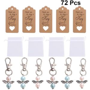 72Pcs Sleutelhangers Set Wedding Party Mesh Opslag Pouch Key Ringen Angel Wing Hanger Opknoping Tag Kaarten Key Houder