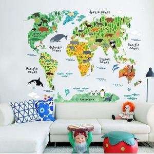 Muursticker Kleurrijke Dier Wereldkaart Woonkamer Kid Kamer Kantoor Decoratie Behang Pvc Home Decor Diy Wall Art Verwijderbare