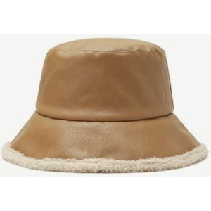 Winter Faux Lederen Emmer Hoed Vrouwen Pu Warm Fluwelen Effen Emmer Hoeden Unisex Mode Dubbelzijdig Panama Bont Visser caps