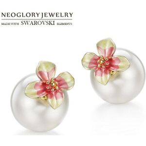 Neoglory Gesimuleerde Pearl &amp; Emaille Oorbellen Jassen Kleurrijke Bloem Stijlvolle Voor Dame Classic
