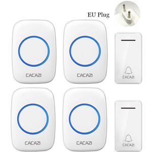 Cacazi Draadloze Waterdichte Deurbel Self-Powered Geen Batterij Us Eu Plug 2 Knop 4 Ontvanger Led Licht Draadloze Deurbel 36 Chimes