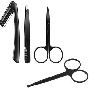 5Pcs Zwarte Wenkbrauw Trimmen Schaar Kit Rvs Pincet Wenkbrauw Schrapen Wenkbrauw Kam Scheermes Wenkbrauw Clip Makeup Tools
