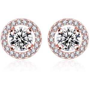 Luxe Vrouwelijke Kristal Witte Zirkoon Stud Oorbellen Eenvoudige Gouden Kleur Ronde Oorbellen Vintage Bruiloft Oorbellen Voor Vrouwen