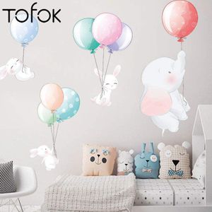 Tofok Cartoon Ballon Olifant Muurstickers Kinderen Babykamer Decoratie Zelfklevend Papier Room Decor Dieren Muurstickers