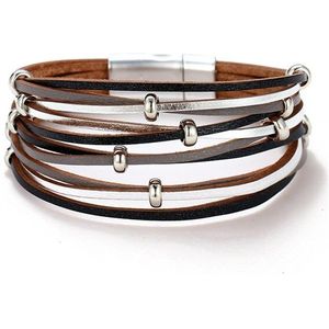 17IF Lederen Armbanden voor Vrouwen Parel Armband Dames Bohemian Multilayer Wide Wrap Armband Vrouwelijke Sieraden