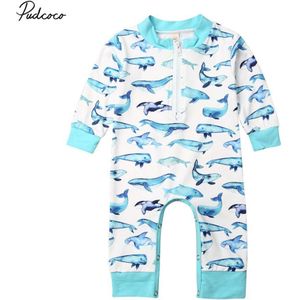 Baby Lente Herfst Kleding Pasgeboren Kids Baby Jongen Meisje Dolfijnen Romper Lange Mouw Dieren Print Jumpsuit Rits Kleding