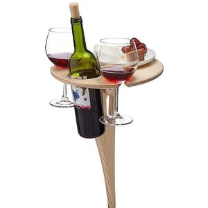 Outdoor Wijn Tafel Draagbare Opvouwbare Ronde Desktop Mini Houten Picknicktafel Te Dragen Wijnrek Travel Organizer