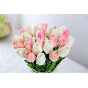 INDIGO-24 pcs Mini Red Tulip Decoratieve Bloem PU Real Touch Kunstmatige Bloem Kerst Bloem