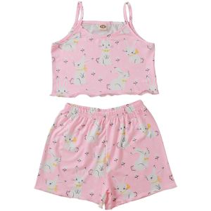 Kids Meisjes Pyjama 2 Stuks Mouwloze Pasen Bunny Patroon Vest Tops + Shorts Nachtkleding Baby Kleding Peuter Baby Jongen Meisje kleding