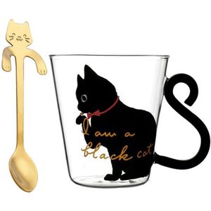 Leuke Creatieve Kat Melk Koffie Mok Water Glas Mok Kopje Thee Cup Cartoon Kitty Thuiskantoor Cup Voor Vruchtensap met Lepel