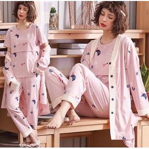 Moederschap Verpleging Kleding Katoen Lange Mouw Nachtkleding Borstvoeding Pyjama 3 Stks/set Voor Zwangere Vrouwen D0039
