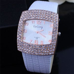 Vrouwen Vierkante Diamanten Wijzerplaat Quartz Horloges Stijlvolle Meisjes Lady Lederen Horlogeband Strass Klok Zegarek Damski