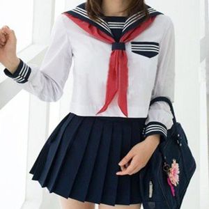 Japanse School Uniform Class Girl Sailor Navy Cosplay Escolar Japones Kostuum Lange Mouwen Plisse Dolly Rok Mode Volledige Set