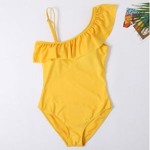 Beachwear Mum En Me Badmode Een Stuk Monokini Geel Badpak Voor Meisje En Vrouwen Familie Badpak Ouder Baby Beachwear