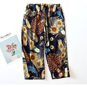 Zomer Losse Kalf-Lengte Broek Ademend Rayon Nightpants Dunne Print Pyjama Elastische Taille Lounge Slaap Slijtage Voor Vrouwen Bottoms
