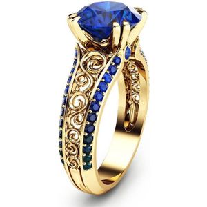 Blue Sapphire Bloem Ring 14K Gold Vinger Diamant Bizuteria Peridot Anillos De Edelsteen Robijn 1Carat Dainty Cirle Ringen voor Vrouwen
