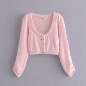 Merodi Zoete Dames Herfst Enkele Breasted Gebreide Vesten Meisjes Rose Knop Leuke Truien Vrouwen Franse Stijl Mohair Trui