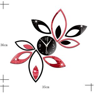 3D Diy Zelfklevende Klok Zwart Rood Lotus Spiegel Muursticker Horloge Nordic Stijl Reloj Adhesivo De Pared Living kamer Home Decor