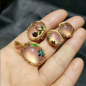 Yu Xin Yuan Fijne sieraden cloisonne groene jade sieraden ring van ketting oorbellen ring 925 drie chalcedoon pak cloisonne craft