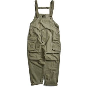 Safari Stijl! Multi-Pocket Bib Overalls Mannen Streetwear Jumpsuits Baggy Werk Cargo Broek Mannen Effen Kleur Bib Broek