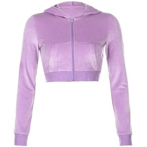 Sweetown Herfst Winter Cropped Hoodies Vrouwen Slanke Outfits Paars Sweatshirts Zip-Up Lange Mouw Pullover Streetwear