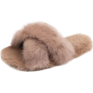 Peuter Kids Baby Meisjes Slippers Bont Slides Schoenen Cross Band Zachte Pluche Fleece Huis/outdoor Warme Thuis Slipper Kinderen kapcie