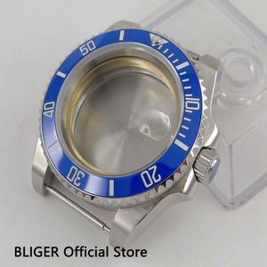 Effen 40 Mm Sapphire Crystal Blue Keramische Bezel Roestvrij Stalen Horloge Case Fit Voor Eta 2836 Automatische Beweging C5