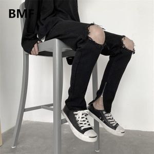 Modieuze Punk Style Black Ripped Jeans Koreaanse Stijl Slanke Broek Mannen Kleding Kpop Kleding Denim Jeans Mannelijke Potlood Broek