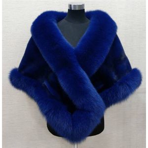 Grote Bridal Faux Fur Wraps Winter Bruiloft Jas Warm sjaals Bovenkleding Wit Zwart Blauw Schouderophalen Vrouwen Jas Prom maat 165*55 cm