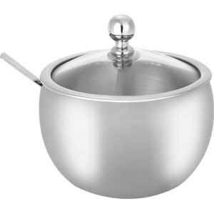 Homgeek High-end Durable Stainless Steel Sugar Bowl with Lid and Sugar Spoon Versatile Seasoning Container For Kitchen