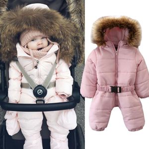 Pasgeboren Baby Meisjes Roze Winter Dikke Snowsuit Uitloper Romper Warm Down Jumpsuits