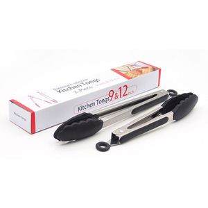 Premium Roestvrij Staal Vergrendeling Keuken Tang Met Silicon Tips Set Van 2 Met 9 "En 12" Bpa Gratis non-stick Bbq Koken Grillen