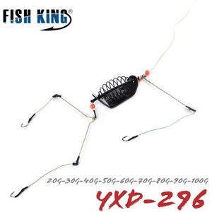 Vis Koning 1Pc 20G-100G Lengte 39Cm Drie Haken Visaas Kooi Sinker Draaibare Met lijn Haken Voor Karper Feeder