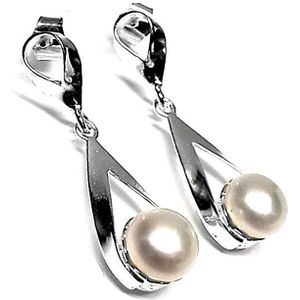 Sterling Zilveren Oorbellen 925 M Lange Parel Knop Twee Lichamen [AB1203]