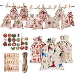 24Pcs Decoratieve En Opknoping Kleine Doek Zakken Advent Kalender Kerst Katoen Linnen Tas Set Christmas Bag