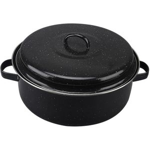 Ronde Emaille Koffiebrander Tin Met Deksel Oven Roosteren Bakken Schotel Tray Zwart Stoomboot Pot Koken Keuken Tool Kookgerei